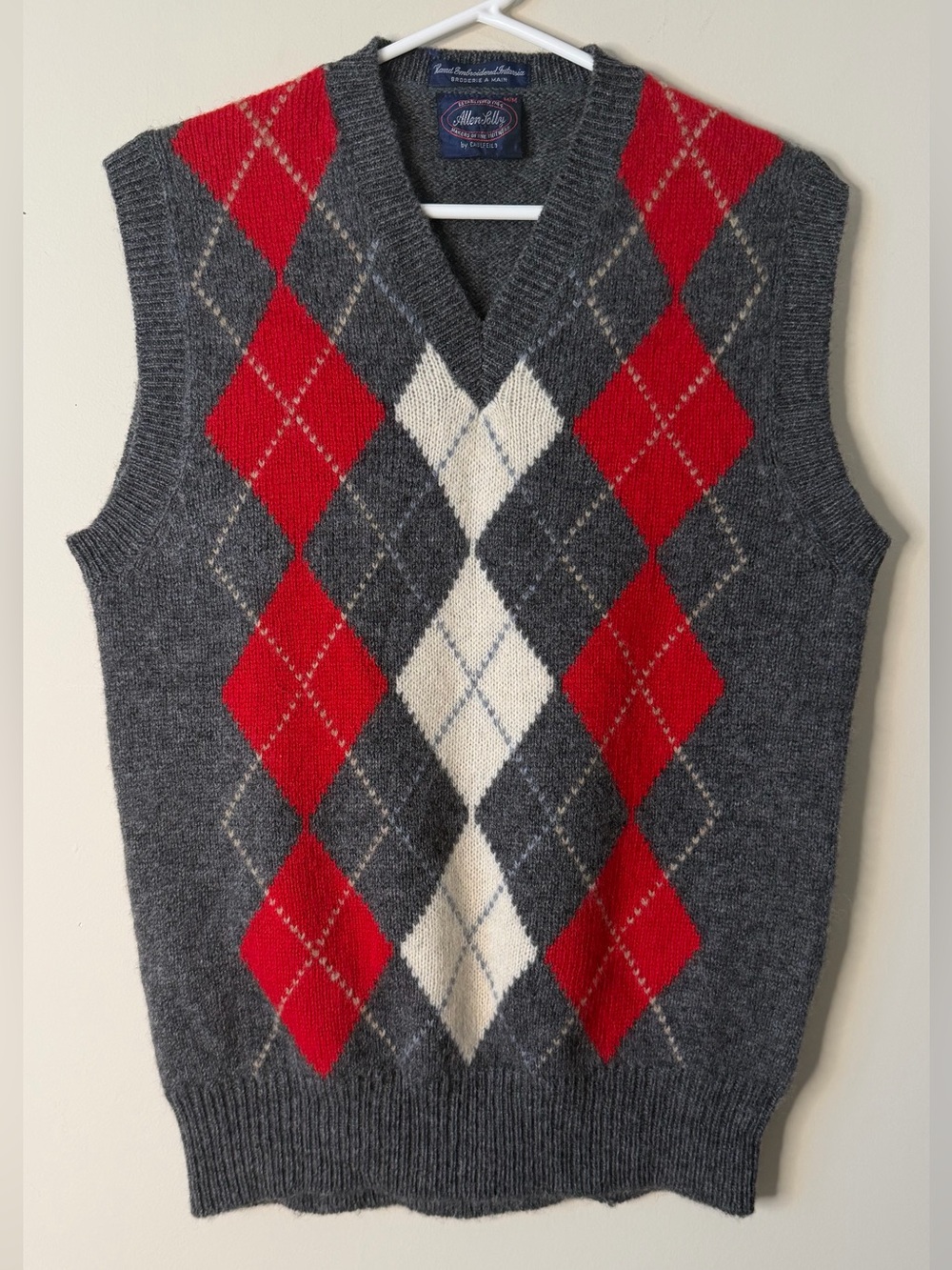 Vintage Allen Lolly Men’s V Neck Wool Gray Vest Medium